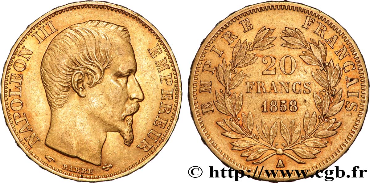 20 francs or Napoléon III, tête nue 1858 Paris F.531/13 MBC+ 