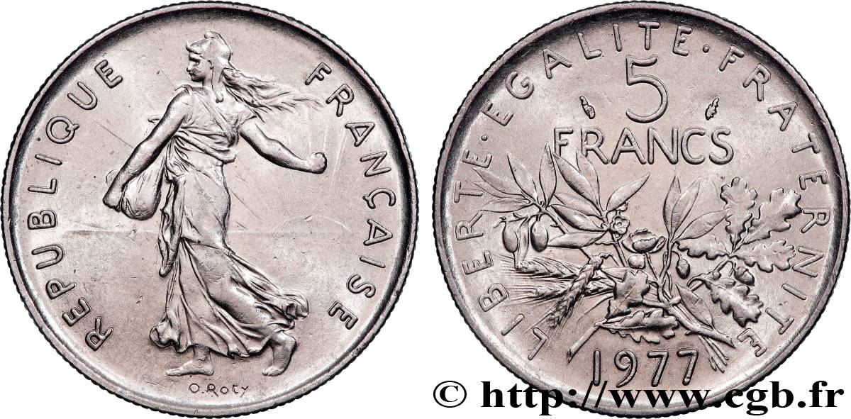 5 francs Semeuse, nickel 1977 Pessac F.341/9 EBC 