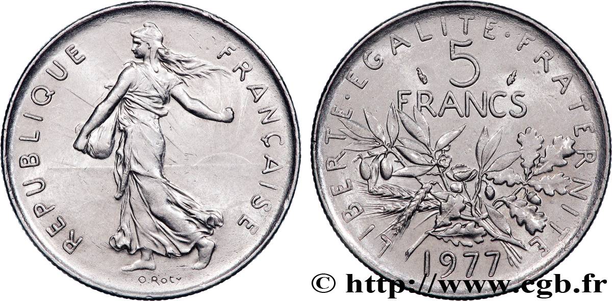 5 francs Semeuse, nickel 1977 Pessac F.341/9 SPL+ 