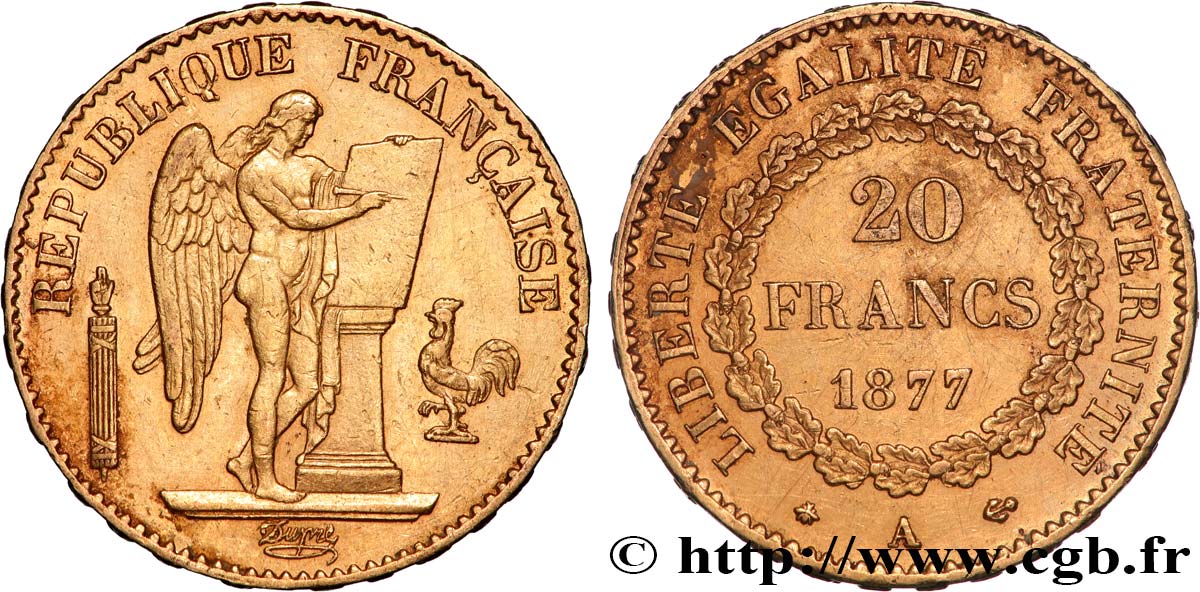 20 francs or Génie, Troisième République 1877 Paris F.533/5 TTB+ 