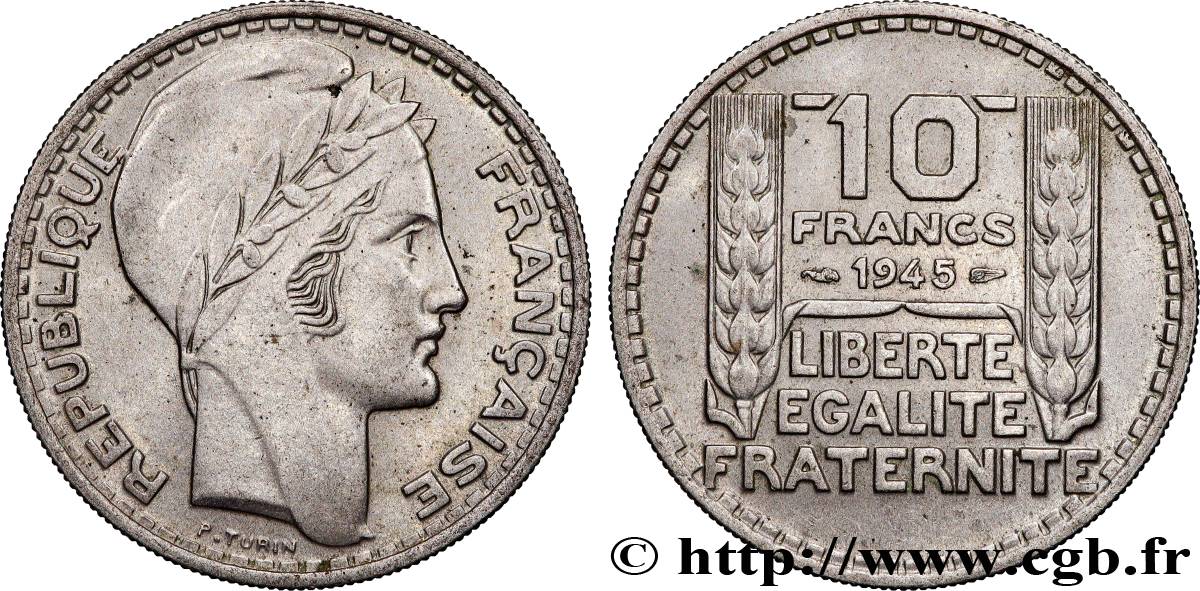 10 francs Turin, grosse tête, rameaux longs 1945  F.361/2 MBC+ 