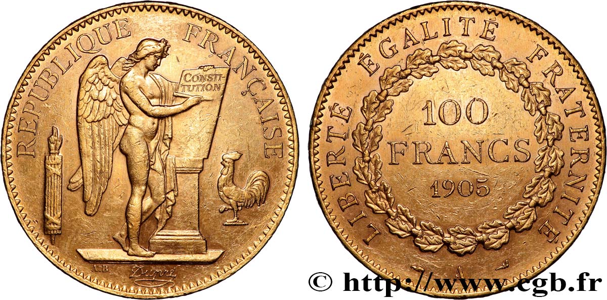 100 francs or Génie, tranche inscrite en relief Dieu protège la France 1905 Paris F.552/18 TTB+ 