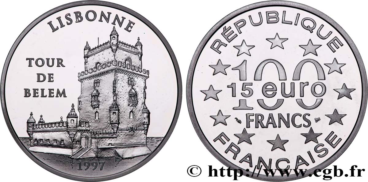 Belle Épreuve 15 euro / 100 francs - Tour de Belém (Lisbonne, Portugal) 1997 Paris F5.2024 1 SPL 