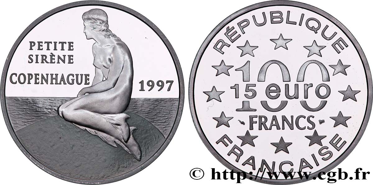 Belle Epreuve 15 euro / 100 francs - La Petite Sirène (Copenhague, Danemark) 1997  F5.2025 1 MS 