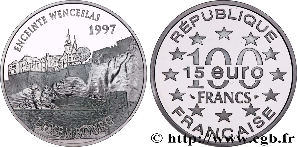 Belle Épreuve 15 euro / 100 francs - L’Enceinte Wenceslas (Luxembourg) 1997  F.2029 1 SC 