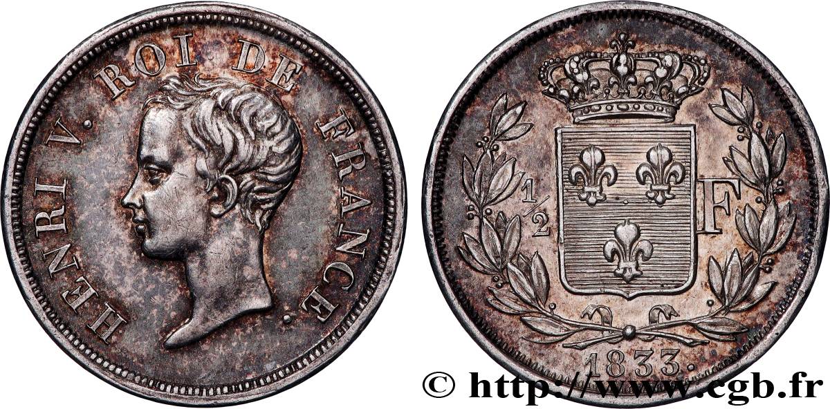 1/2 franc, buste juvénile 1833  VG.2713  AU 