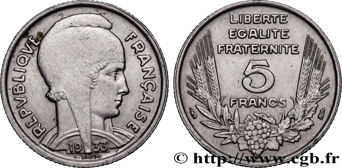 5 francs Bazor 1933  F.335/2 XF 