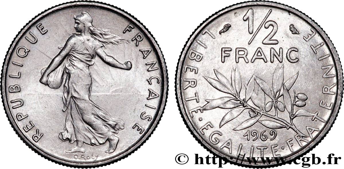 1/2 franc Semeuse 1969 Paris F.198/8 EBC 