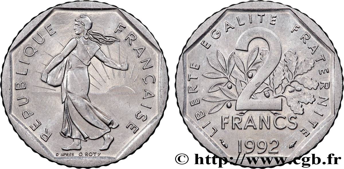 2 francs Semeuse, nickel 1992 Pessac F.272/17 AU 