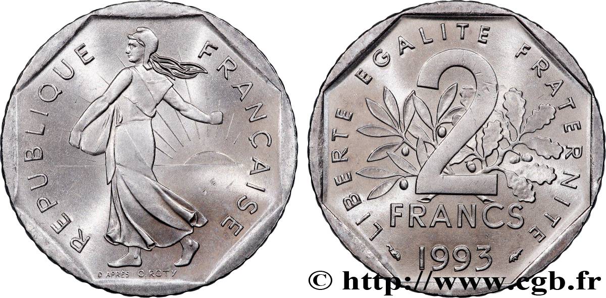 2 francs Semeuse, nickel 1993 Pessac F.272/19 AU 