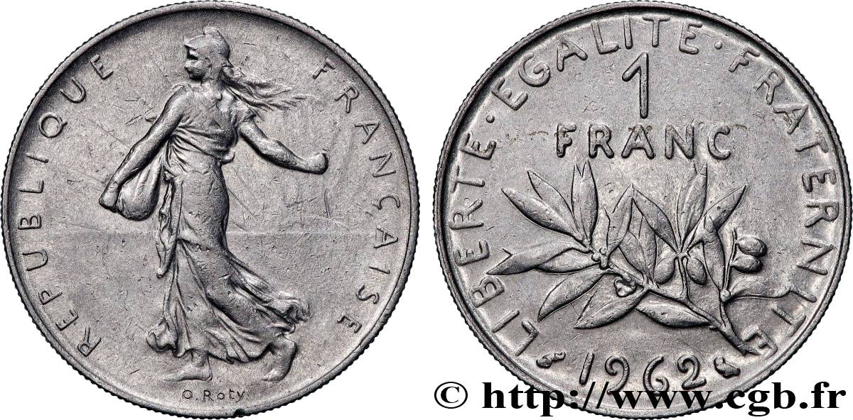 1 franc Semeuse, nickel 1962 Paris F.226/7 XF 