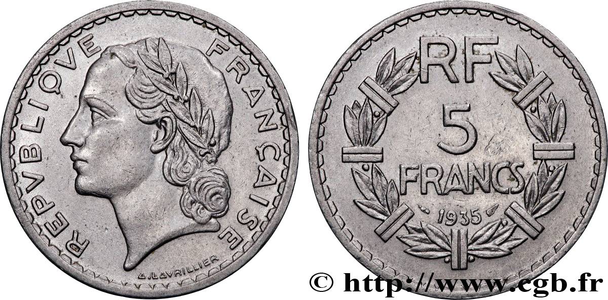 5 francs Lavrillier, nickel 1935  F.336/4 fVZ 