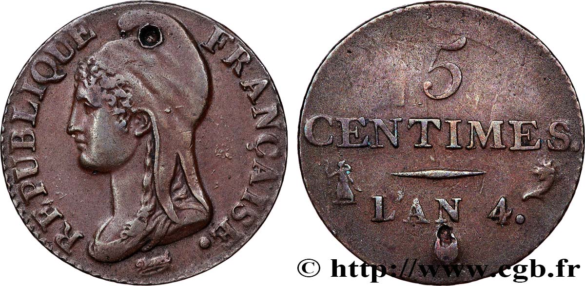 5 centimes Dupré, petit module 1796 Paris F.113/1 TB 