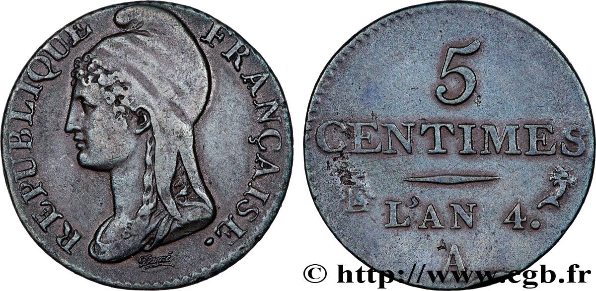 5 centimes Dupré, petit module 1796 Paris F.113/1 BB 