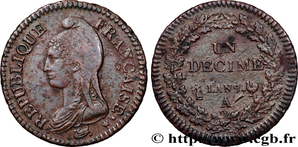 Un décime Dupré, grand module 1799 Paris F.129/24 TB+ 