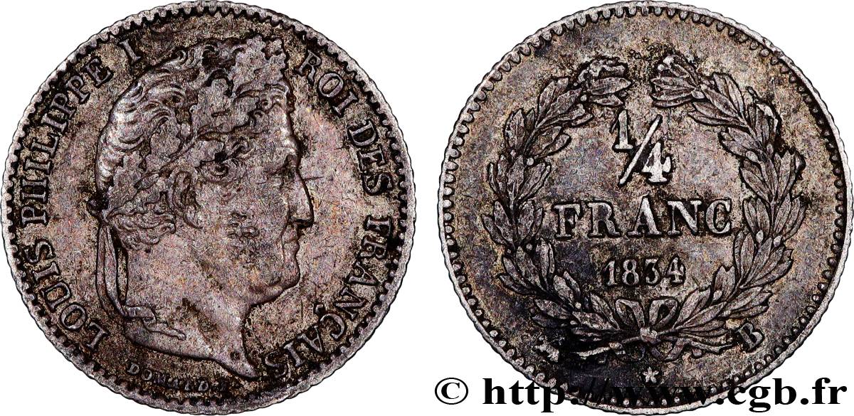 1/4 franc Louis-Philippe 1834 Rouen F.166/38 VF 