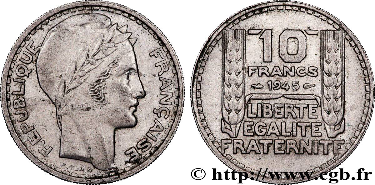 10 francs Turin, grosse tête, rameaux longs 1945  F.361/2 TTB+ 