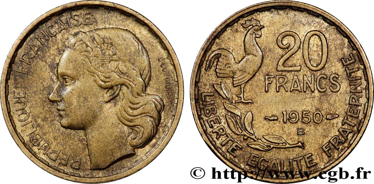 20 francs G. Guiraud, 3 faucilles 1950 Beaumont-Le-Roger F.402/5 TTB+ 