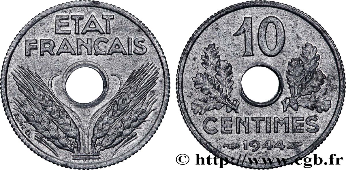 10 centimes État français, petit module 1944  F.142/3 EBC62 