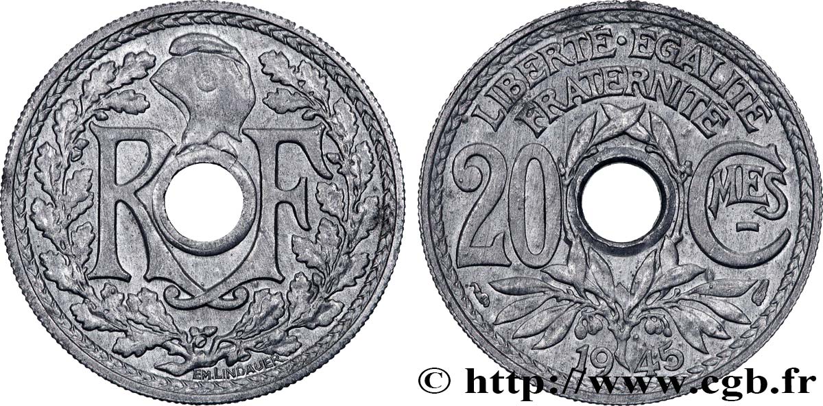 20 centimes Lindauer 1945  F.155/2 SPL63 