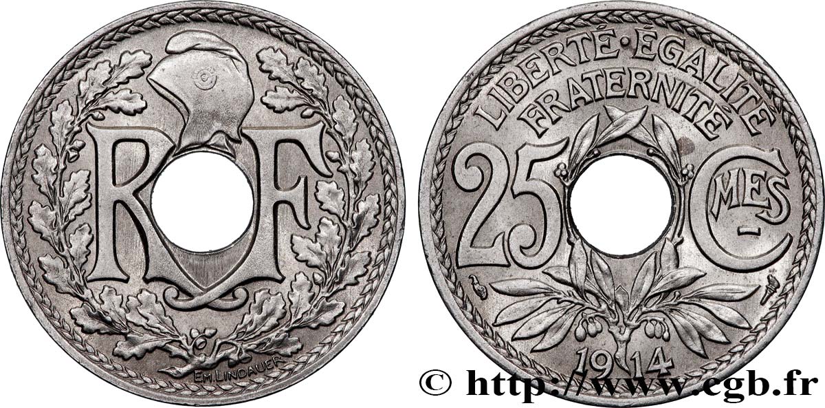 25 centimes Lindauer, Cmes souligné 1914  F.170/2 SPL64 