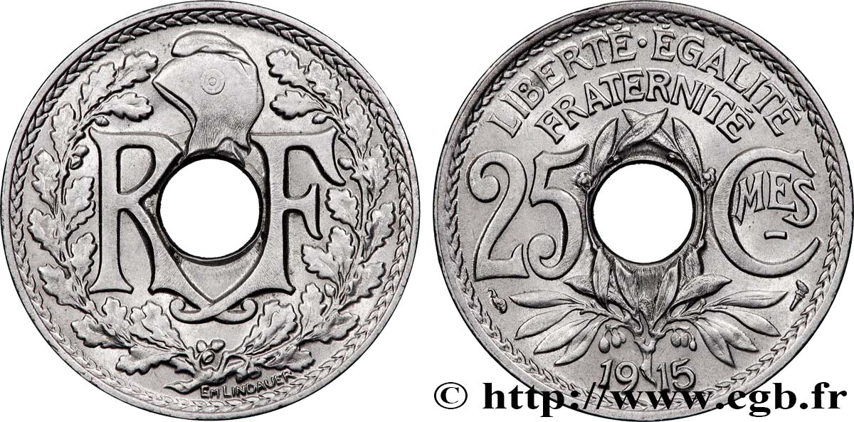 25 centimes Lindauer, Cmes souligné 1915  F.170/3 SPL64 