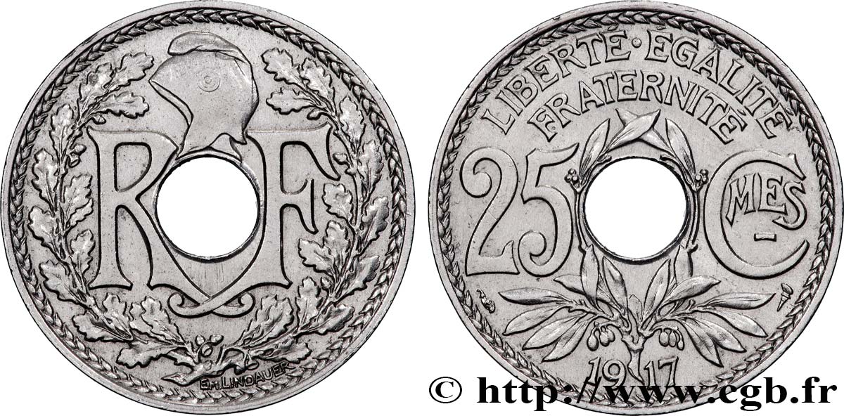 25 centimes Lindauer, Cmes souligné 1917  F.170/5 SUP 