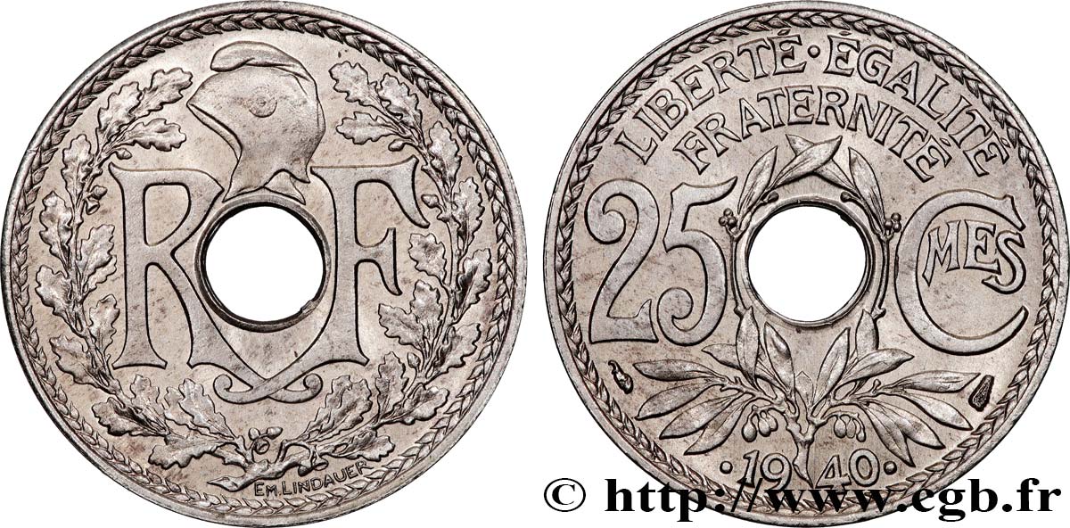 25 centimes Lindauer, maillechort 1940  F.172/4 MS64 