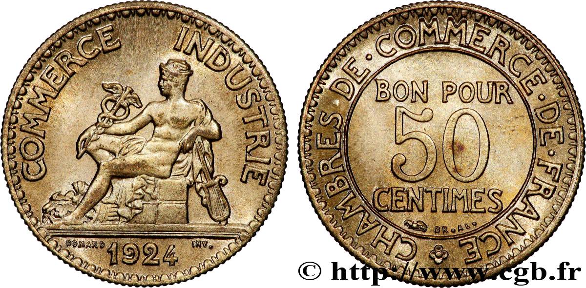 50 centimes Chambres de Commerce 1924 Paris F.191/6 SPL64 