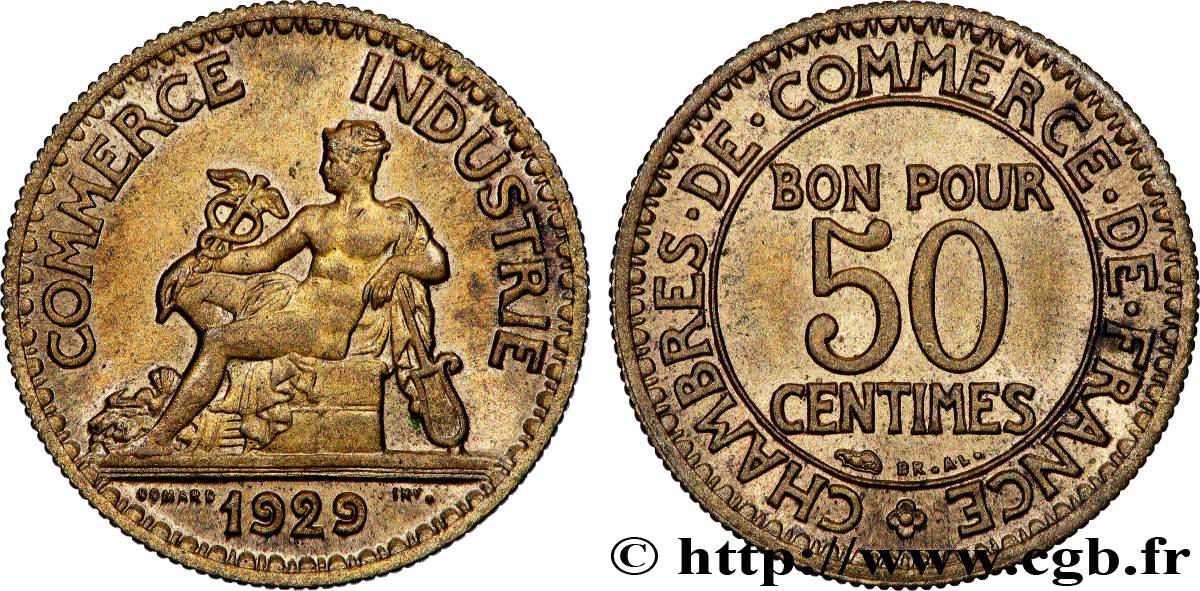 50 centimes Chambres de Commerce 1929 Paris F.191/11 SUP60 