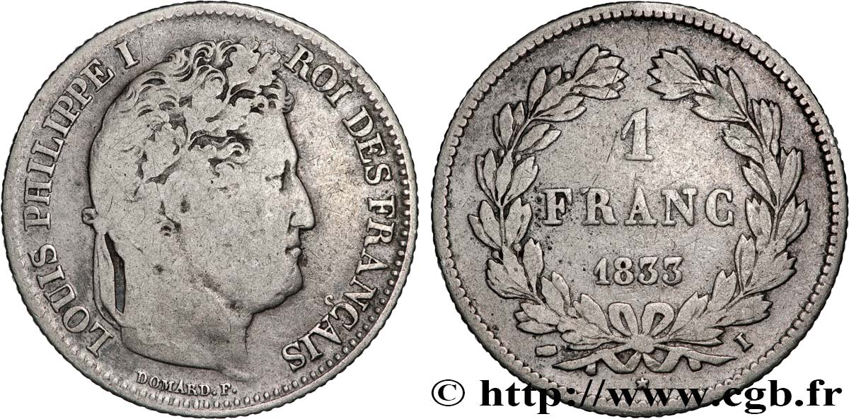 1 franc Louis-Philippe, couronne de chêne 1833 Limoges F.210/19 F 