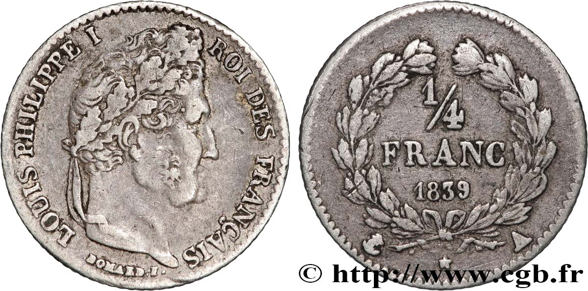 1/4 franc Louis-Philippe 1839 Paris F.166/74 VF 