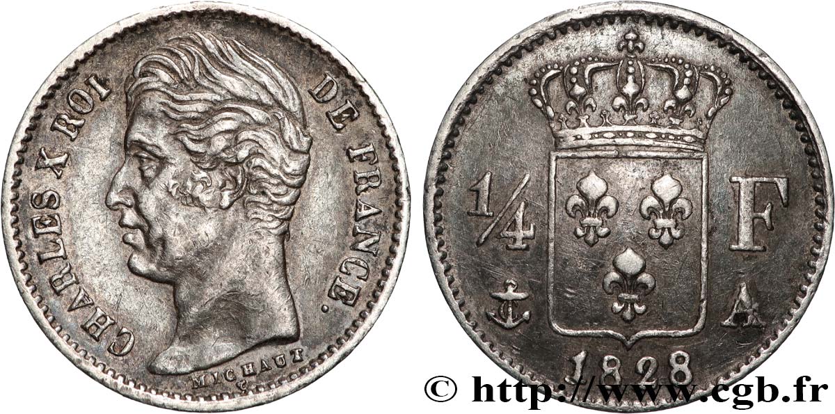 1/4 franc Charles X 1828 Paris F.164/18 MBC 