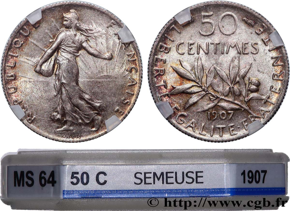 50 centimes Semeuse 1907 Paris F.190/14 MS64 GENI