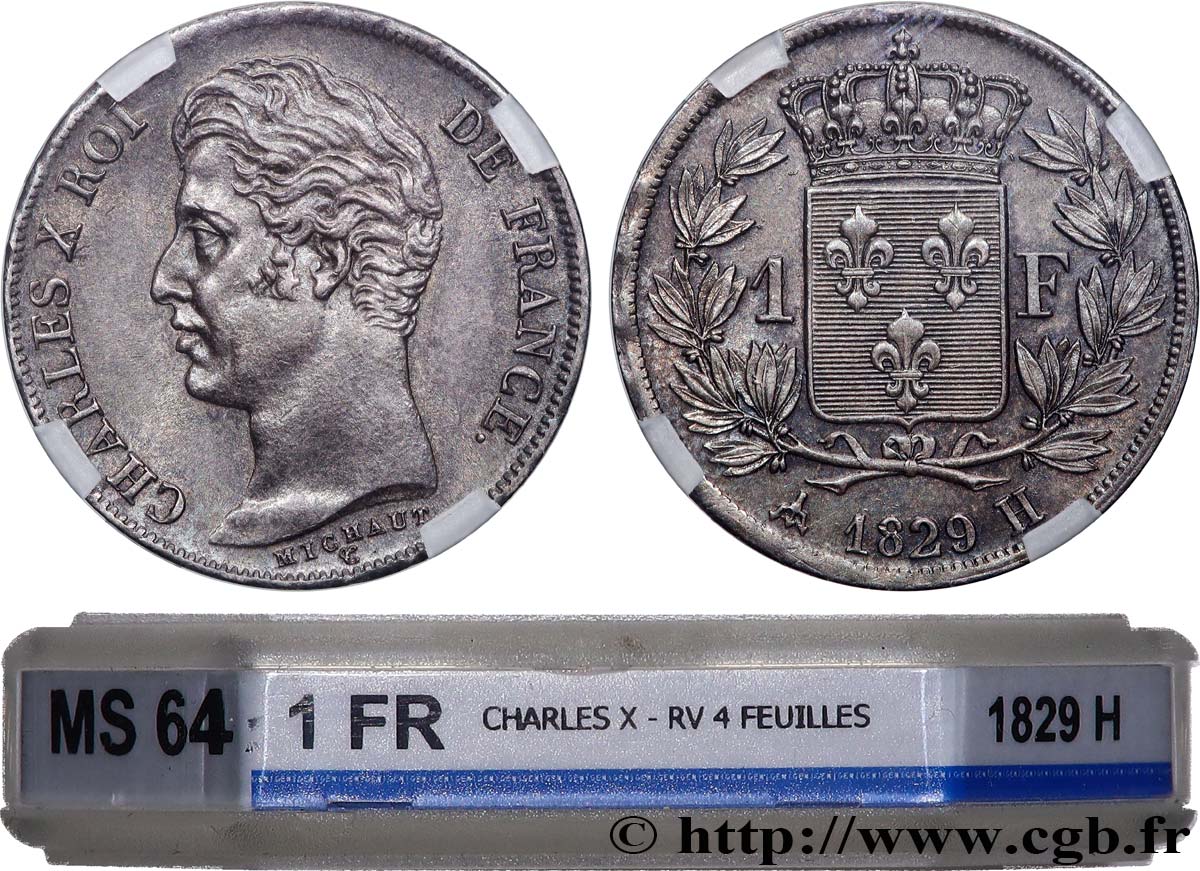 1 franc Charles X, matrice du revers à quatre feuilles 1829 La Rochelle F.207A/17 SC64 GENI