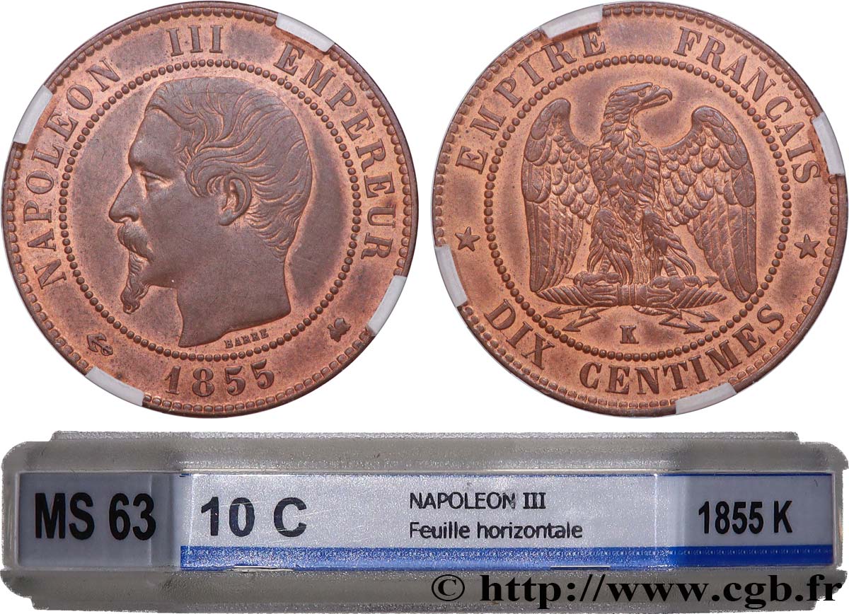 Dix centimes Napoléon III, tête nue 1855 Bordeaux F.133/29 SC63 GENI