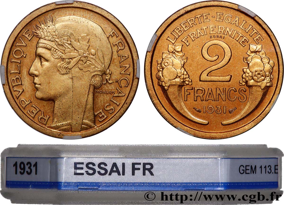 Essai-piéfort de 2 francs Morlon 1931 Paris GEM.113 EP FDC66 GENI