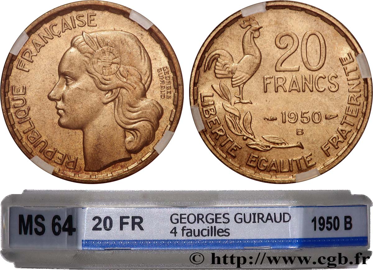 20 francs Georges Guiraud, 3 faucilles 1950 Beaumont-Le-Roger F.401/2 SC64 GENI