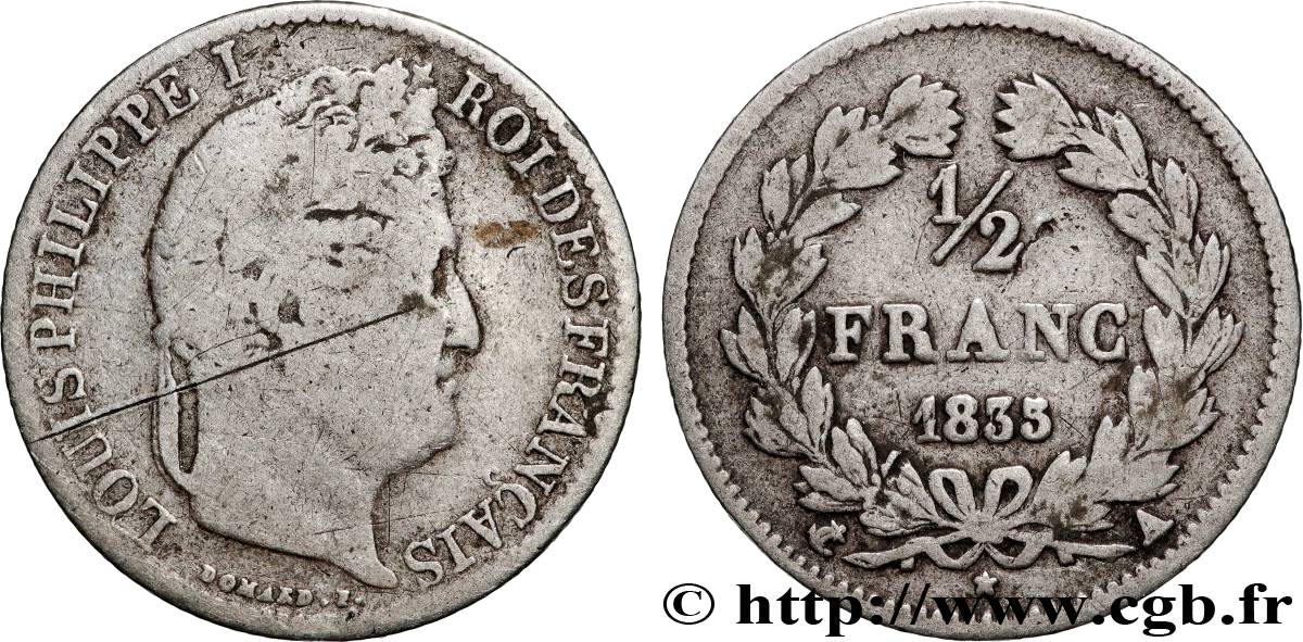 1/2 franc Louis-Philippe 1835 Paris F.182/53 VG 