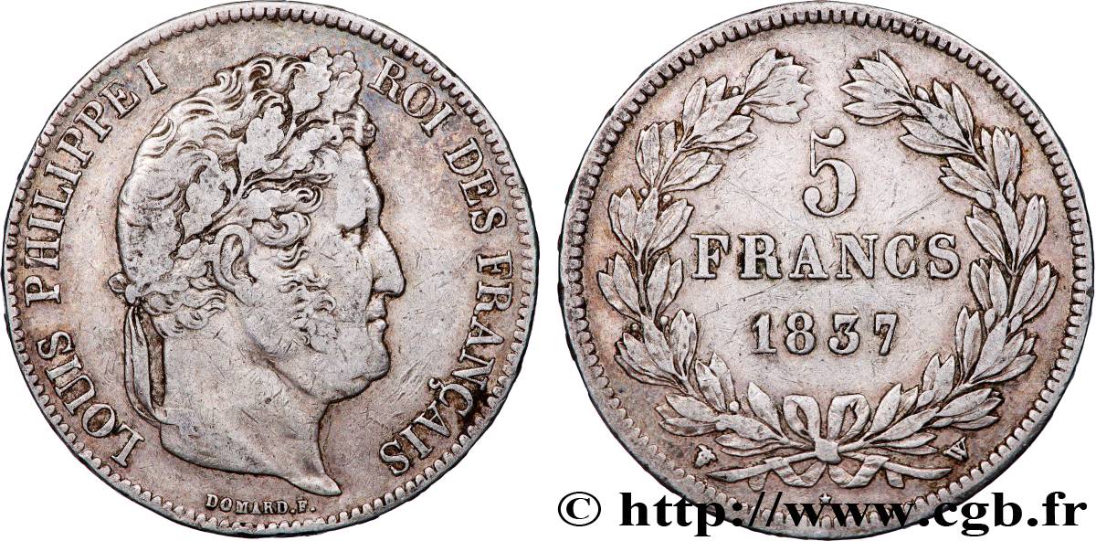 5 francs IIe type Domard 1837 Lille F.324/67 TB+ 