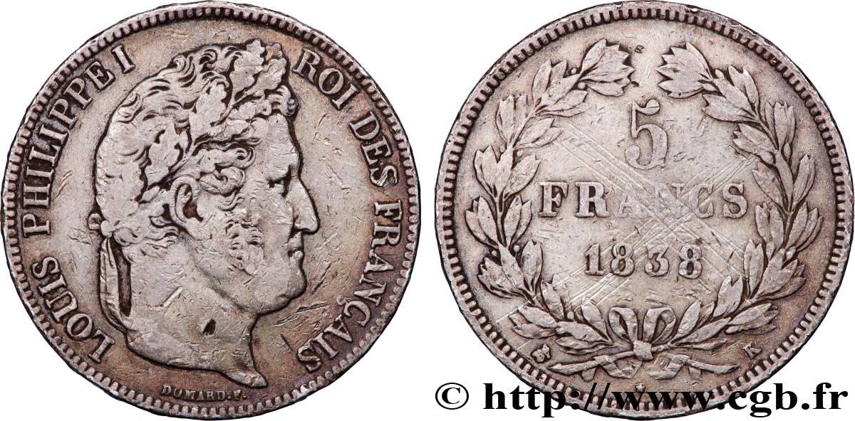 5 francs, IIe type Domard 1838 Bordeaux F.324/72 VF 