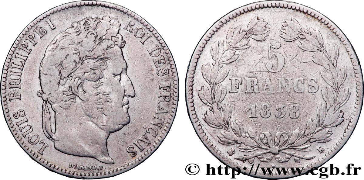 5 francs, IIe type Domard 1838 Bordeaux F.324/72 VF 