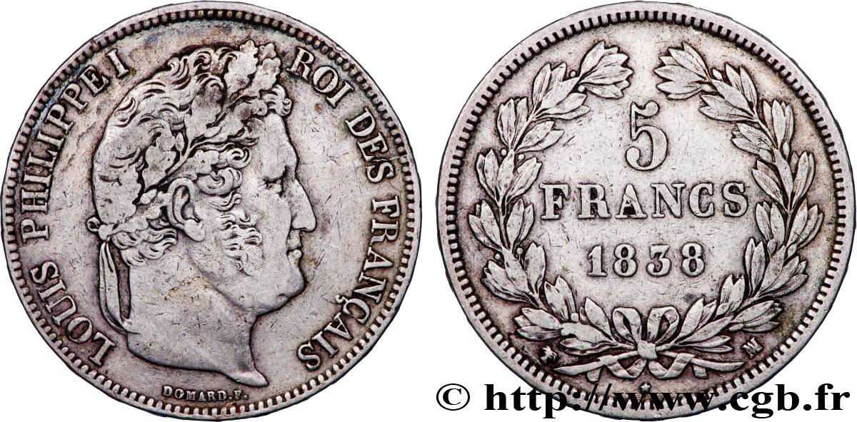 5 francs IIe type Domard 1838 Marseille F.324/73 TB35 