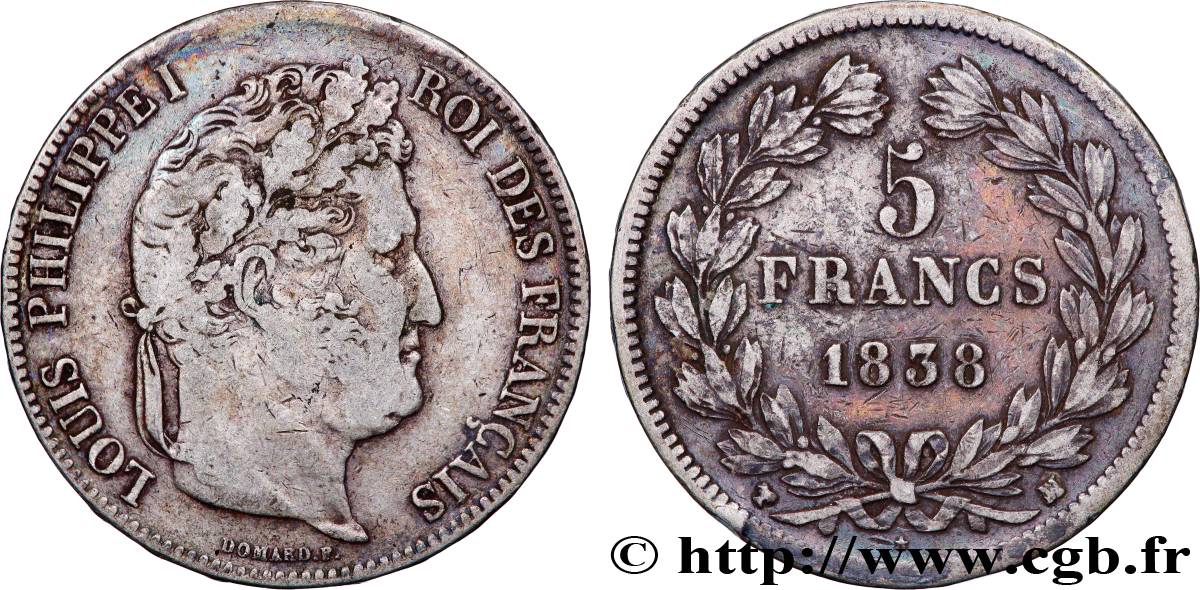 5 francs IIe type Domard 1838 Marseille F.324/73 VF 