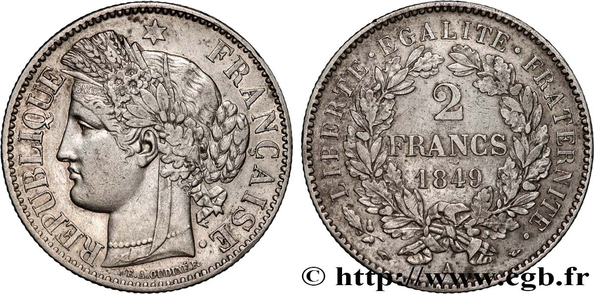 2 francs Cérès, IIe République 1849 Paris F.261/1 XF 