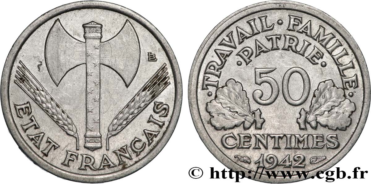 50 centimes Francisque, lourde 1942 Paris F.195/3 SUP 