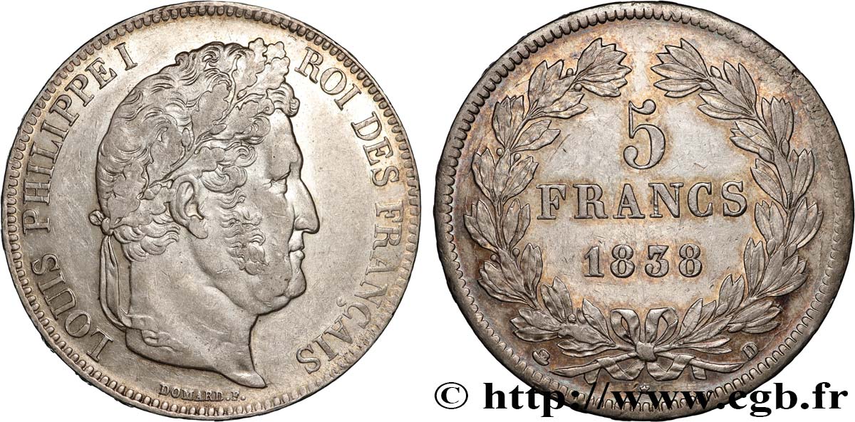 5 francs IIe type Domard 1838 Lyon F.324/71 MBC 