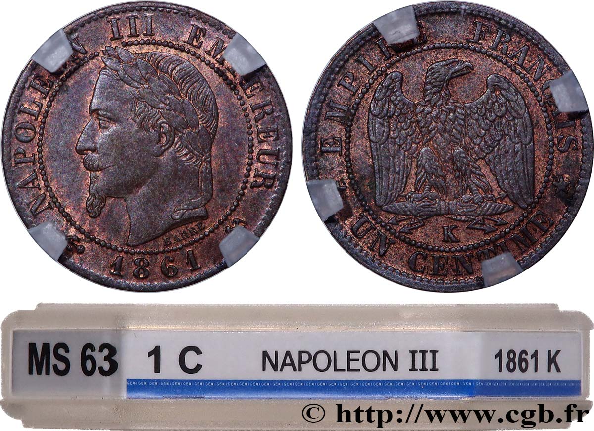 Un centime Napoléon III, tête laurée 1861 Bordeaux F.103/3 MS63 GENI