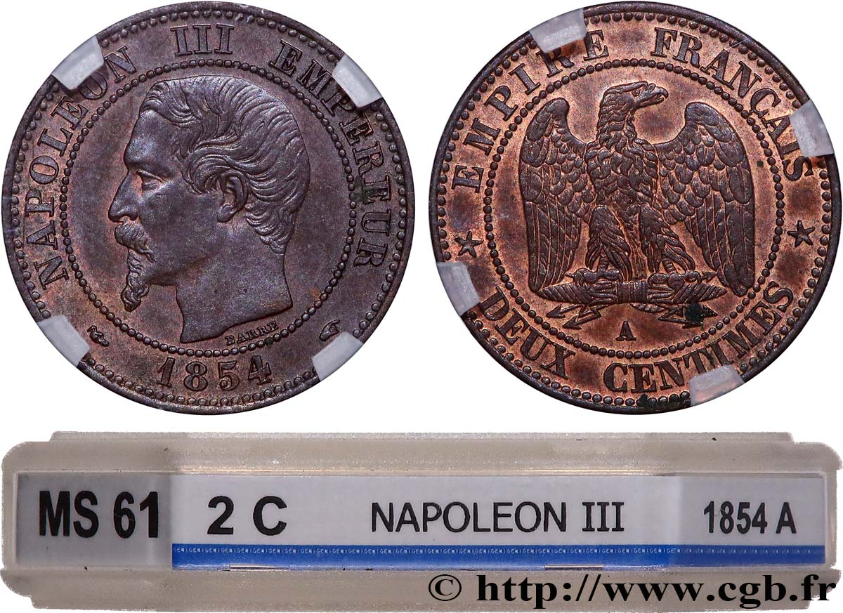 Deux centimes Napoléon III, tête nue 1854 Paris F.107/9 SUP61 GENI