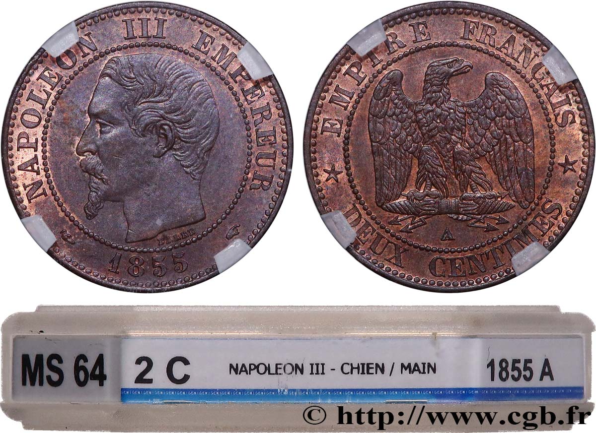 Deux centimes Napoléon III, tête nue 1855 Paris F.107/19 SC64 GENI